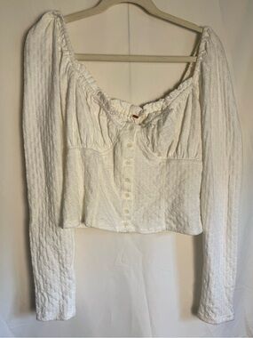 NWT Free People Cream Babydoll Sweetheart Soft Whimsy Lace Long Sleeve Crop Top